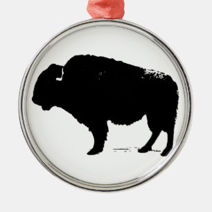 Black & White Pop Art Büffalo Bison Ornament Aus Metall