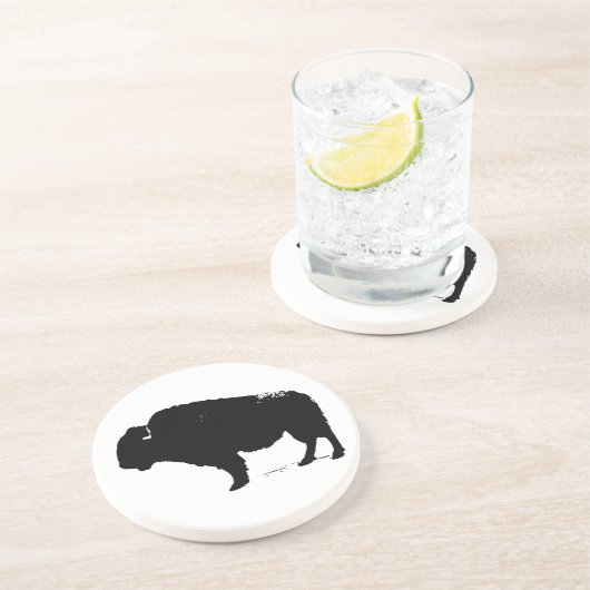 Black & White Pop Art Büffalo Bison Sandstein Untersetzer (Seite)