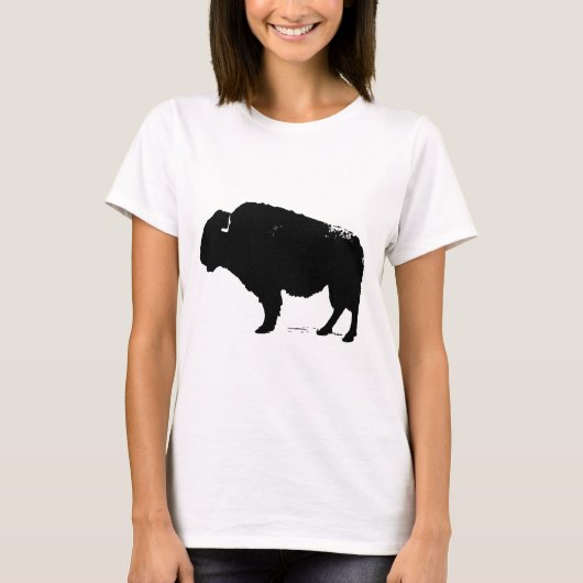 Black & White Pop Art Büffalo Bison T-Shirt (Vorderseite)