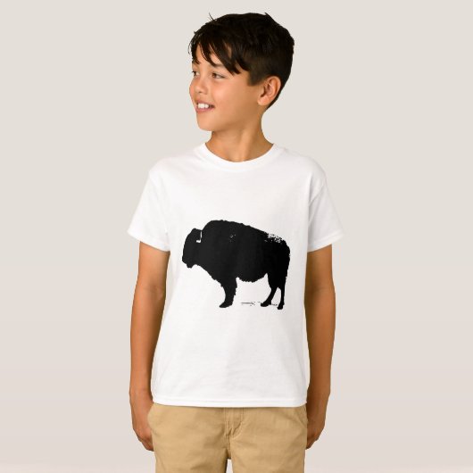 Black & White Pop Art Büffalo Bison T-Shirt (Vorne ganz)