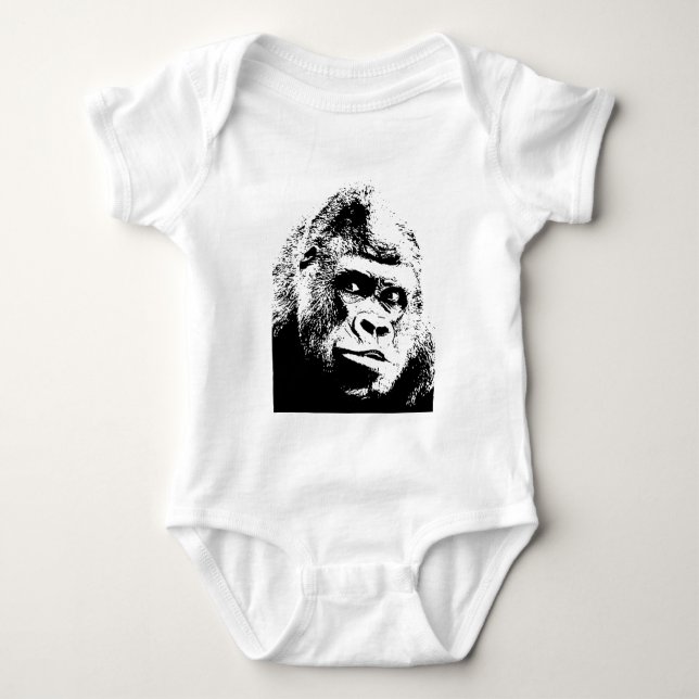 Black White Pop Art Gorilla Baby Strampler (Vorderseite)