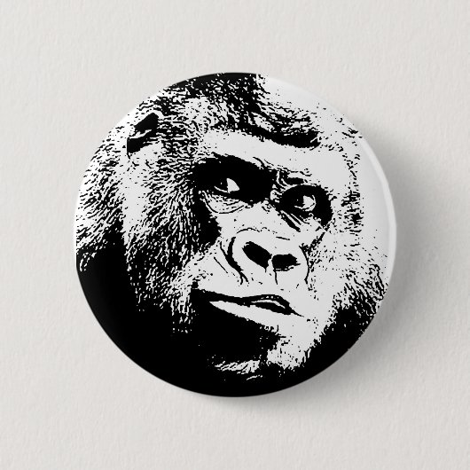 Black White Pop Art Gorilla Button (Vorderseite)