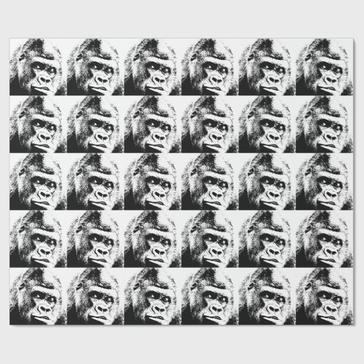Black White Pop Art Gorilla Geschenkpapier (Flach)