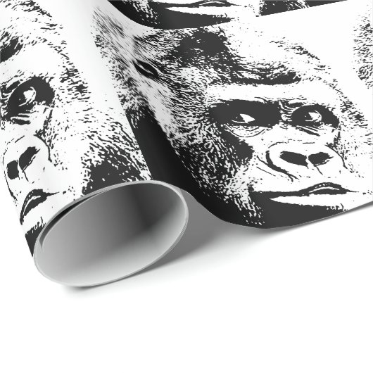 Black White Pop Art Gorilla Geschenkpapier (Rolleneckpunkt)