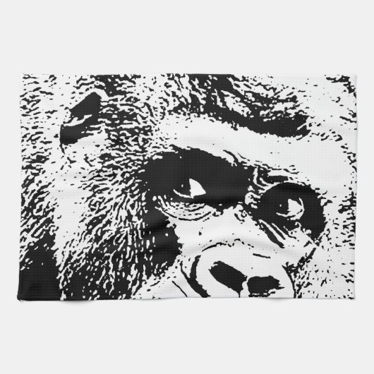 Black White Pop Art Gorilla Geschirrtuch (Horizontal)