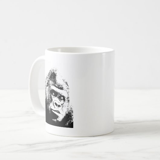 Black White Pop Art Gorilla Kaffeetasse (Vorderseite Links)
