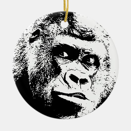 Black White Pop Art Gorilla Keramik Ornament (Vorne)