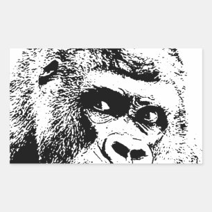 Black White Pop Art Gorilla Rechteckiger Aufkleber