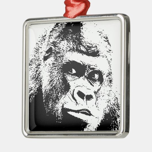 Black White Pop Art Gorilla Silbernes Ornament (Links)