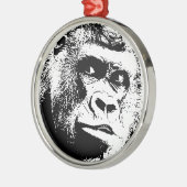 Black White Pop Art Gorilla Silbernes Ornament (Links)