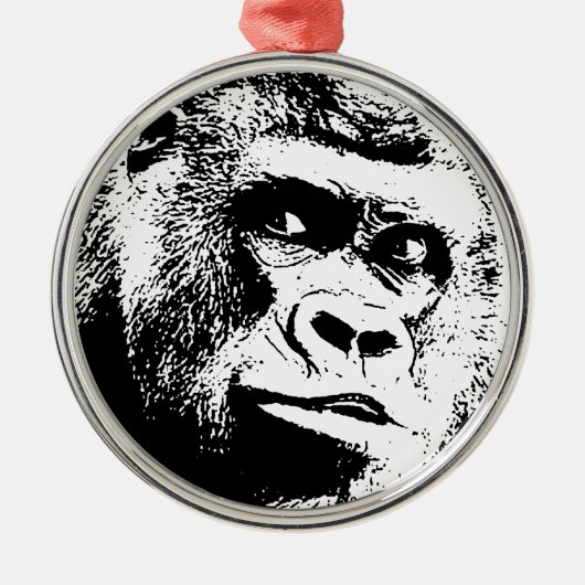 Black White Pop Art Gorilla Silbernes Ornament (Vorne)