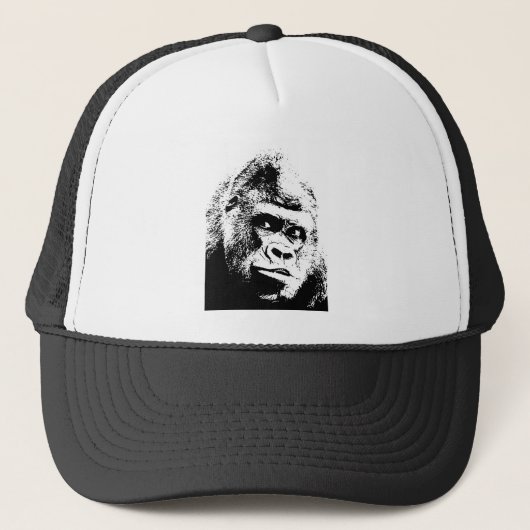 Black White Pop Art Gorilla Truckerkappe (Vorderseite)