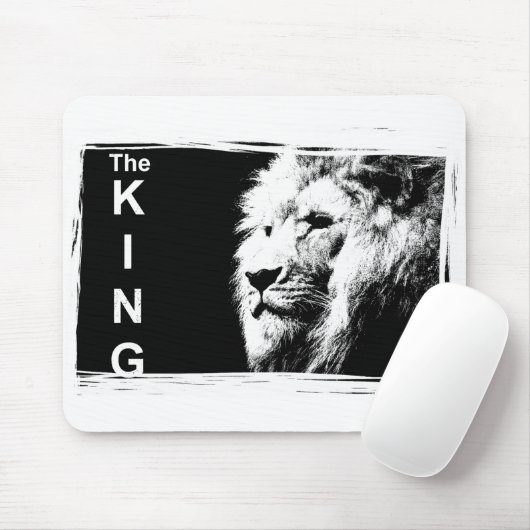 Black White Pop Art Lion Head Picture Template Mousepad (Mit Mouse)