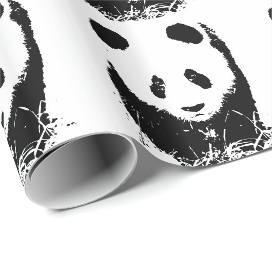 Black & White Pop Art Panda Weihnachtsgeschenk Wra Geschenkpapier (Rolleneckpunkt)