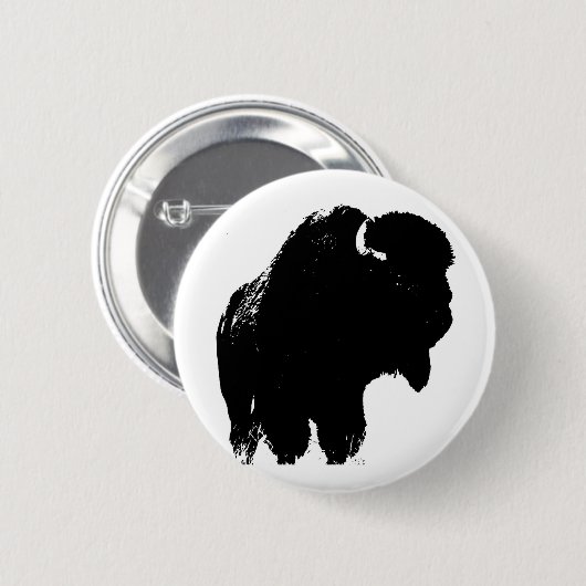 Black & White Pop Bison Buffalo Button (Vorne & Hinten)