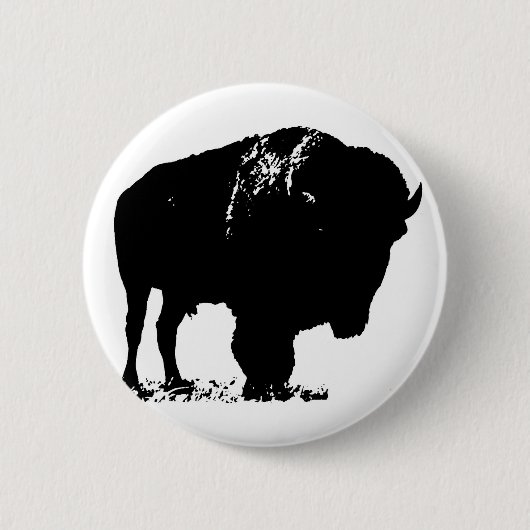 Black & White Pop Bison Buffalo Button (Vorderseite)