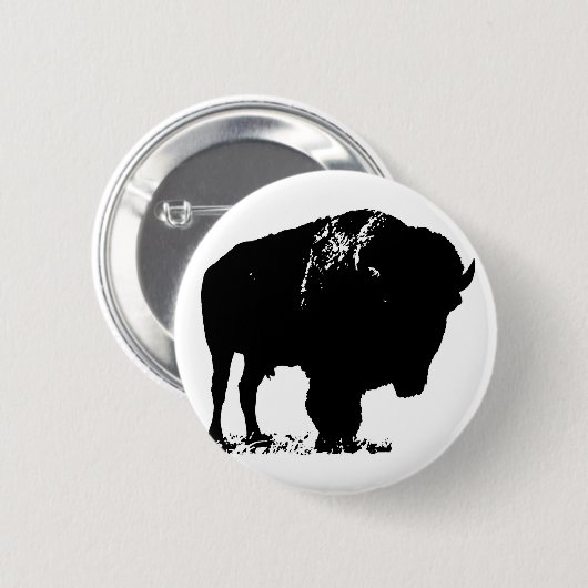 Black & White Pop Bison Buffalo Button (Vorne & Hinten)