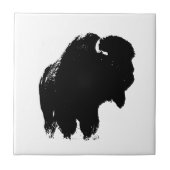 Black & White Pop Bison Buffalo Fliese (Vorderseite)