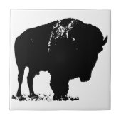 Black & White Pop Bison Buffalo Fliese (Vorderseite)