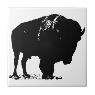 Black & White Pop Bison Buffalo Fliese