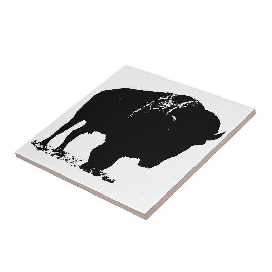Black & White Pop Bison Buffalo Fliese (Seite)