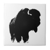 Black & White Pop Bison Buffalo Fliese (Vorderseite)