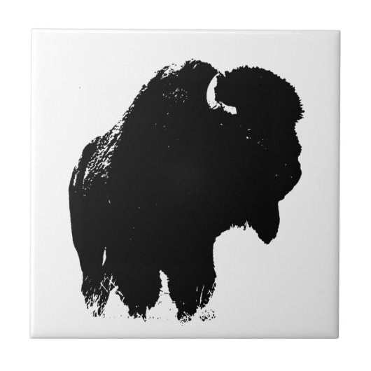 Black & White Pop Bison Buffalo Fliese (Vorderseite)