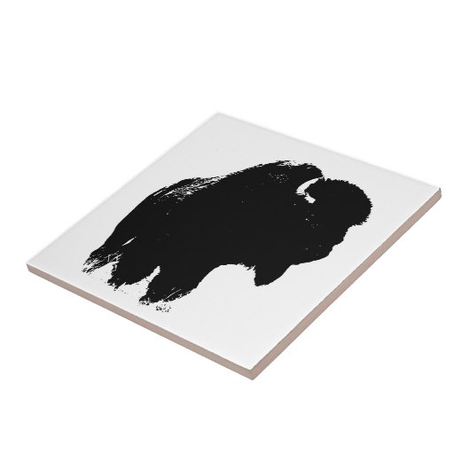 Black & White Pop Bison Buffalo Fliese (Seite)