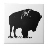 Black & White Pop Bison Buffalo Fliese (Vorderseite)