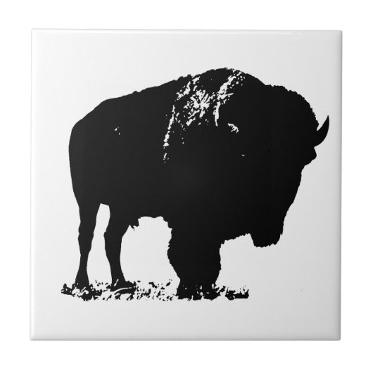 Black & White Pop Bison Buffalo Fliese (Vorderseite)