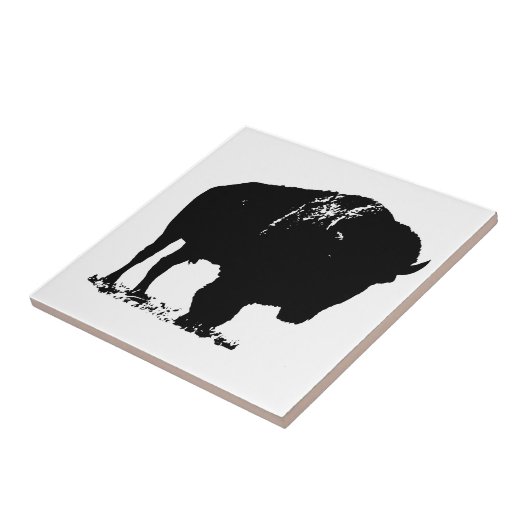 Black & White Pop Bison Buffalo Fliese (Seite)