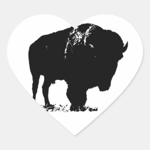 Black & White Pop Bison Buffalo Herz-Aufkleber