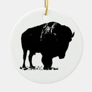 Black & White Pop Bison Buffalo Keramik Ornament