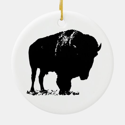 Black & White Pop Bison Buffalo Keramik Ornament (Hinten)
