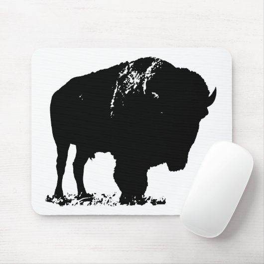 Black & White Pop Bison Buffalo Mousepad (Mit Mouse)