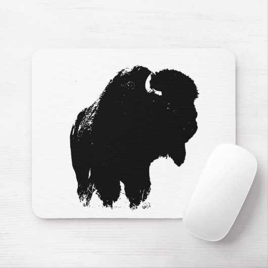 Black & White Pop Bison Buffalo Mousepad (Mit Mouse)