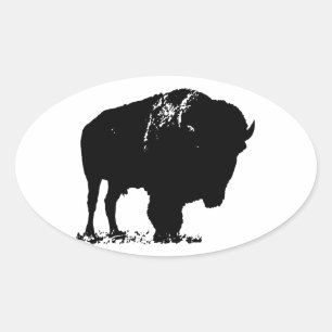 Black & White Pop Bison Buffalo Ovaler Aufkleber