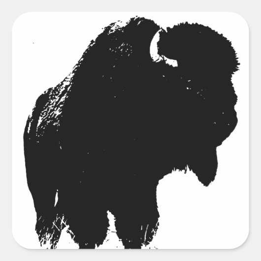 Black & White Pop Bison Buffalo Quadratischer Aufkleber (Vorderseite)