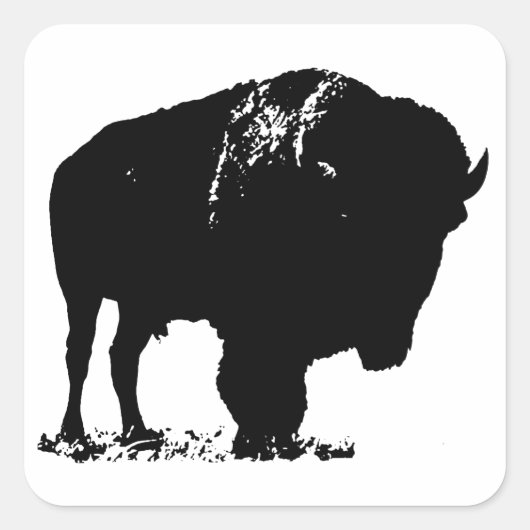Black & White Pop Bison Buffalo Quadratischer Aufkleber (Vorderseite)