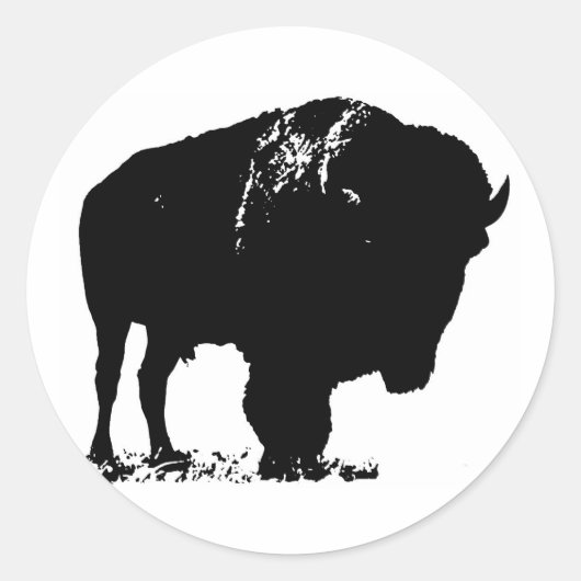Black & White Pop Bison Buffalo Runder Aufkleber (Vorderseite)