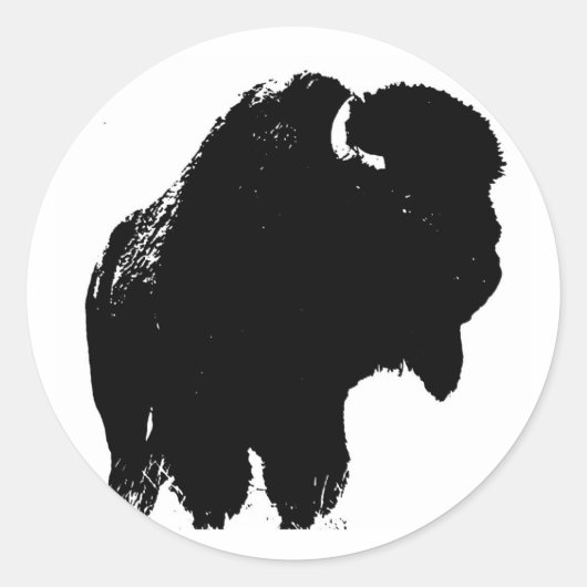 Black & White Pop Bison Buffalo Runder Aufkleber (Vorderseite)