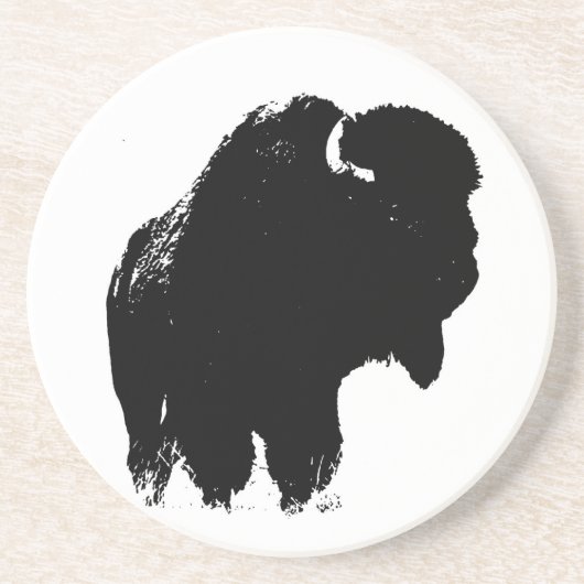 Black & White Pop Bison Buffalo Sandstein Untersetzer (Vorne)