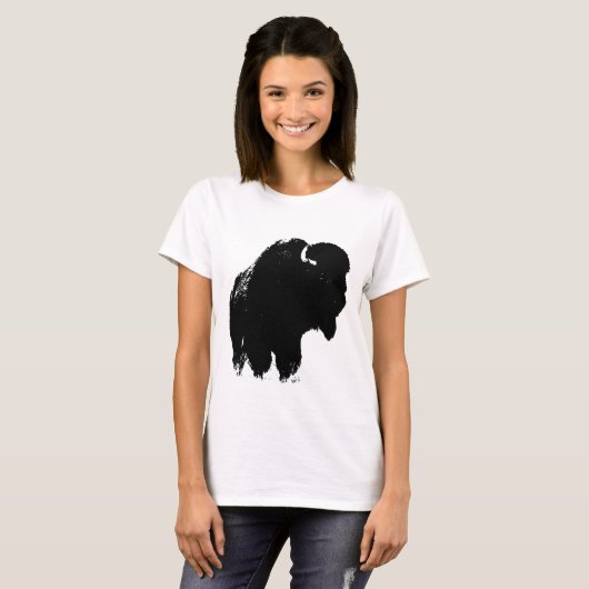 Black & White Pop Bison Buffalo T-Shirt (Vorne ganz)