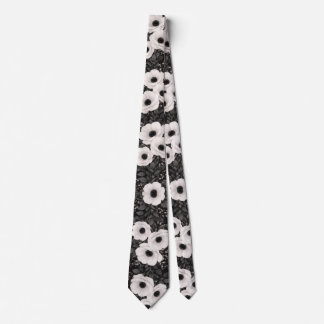 Black & White Poppy Floral Krawatte