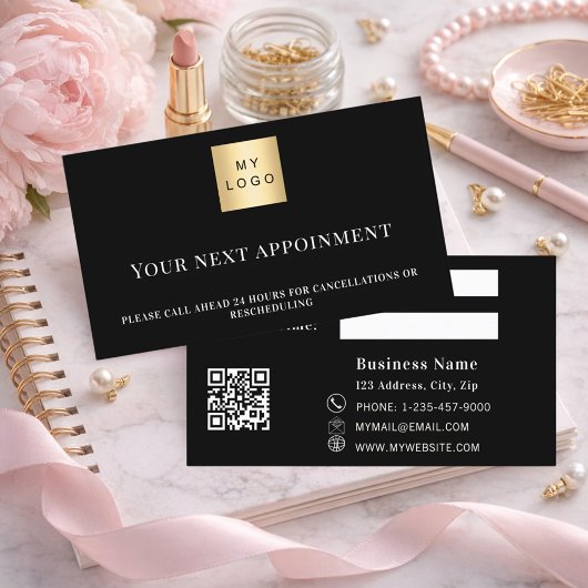 Black white QR business logo appointment card Rabattkarte