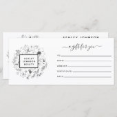 Black & White QR Code Botanical Gift Certificate (Vorne/Hinten)