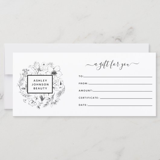 Black & White QR Code Botanical Gift Certificate (Vorderseite)