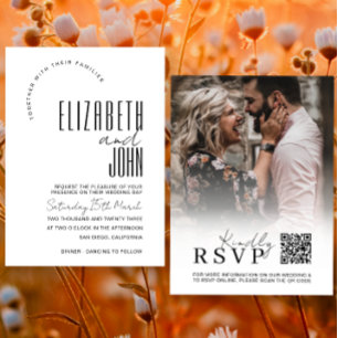 Black White QR Code RSVP Minimalist Photo Wedding Einladung