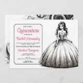 Black & White Quinceañera Girl Einladung (Vorne/Hinten)