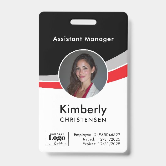 Black White Red Corporate Employee ID Badge Ausweis (Front)